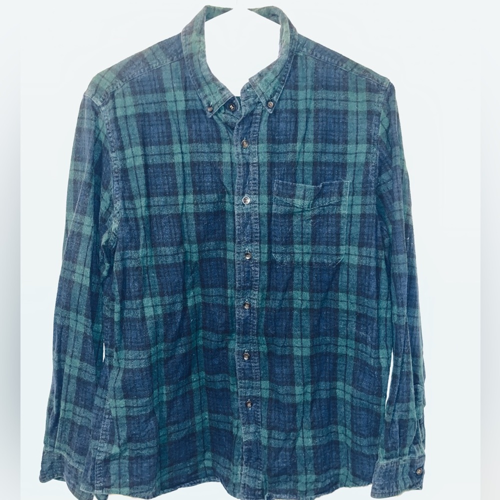L.L. Bean Men's Green and Navy Plaid Shirt